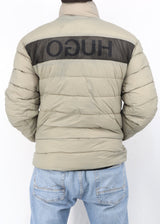 Image for Men's Brand Logo Patched Quilted Jacket,Light Olive
