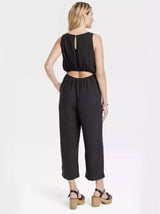 Women's Plain Linen Jumpsuit,Black