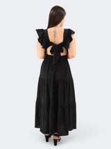 Women's Ruffled Sleeves Tiered Dress,Black