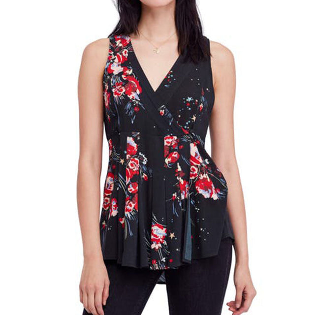 Image for Women's V-Neck Printed Top,Black