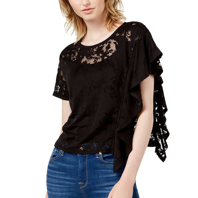 Image for Women's Poncho-Sleeve Chiffon Top,Black