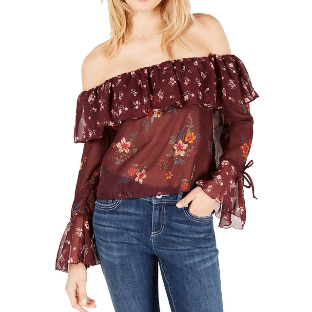 Image for Women's Floral-Print Casual Top,Burgundy