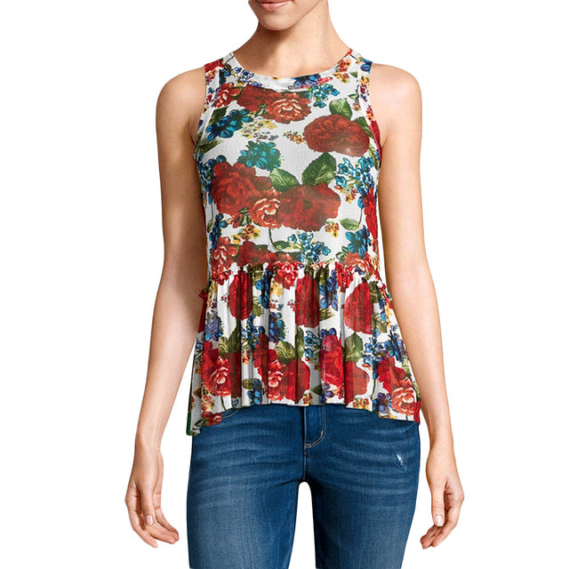 Image for Women's Sleeveless Floral Peasant Top,Beige