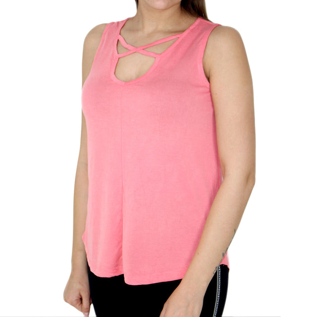 Image for Women's Lace Neck Casual Top,Coral