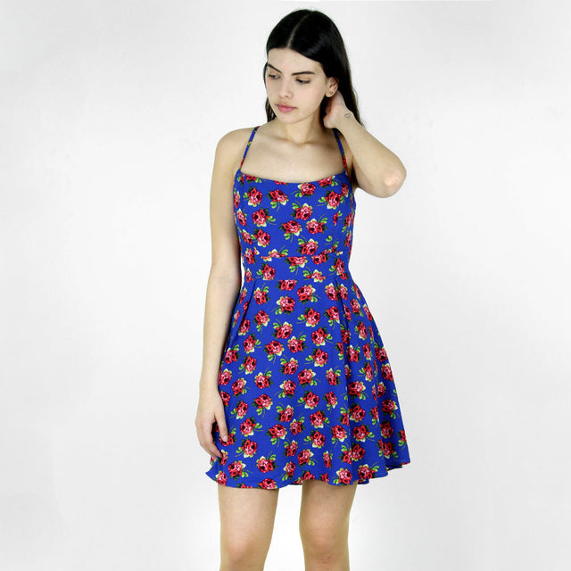 Image for Women's Floral Bow-Back Dress,Blue