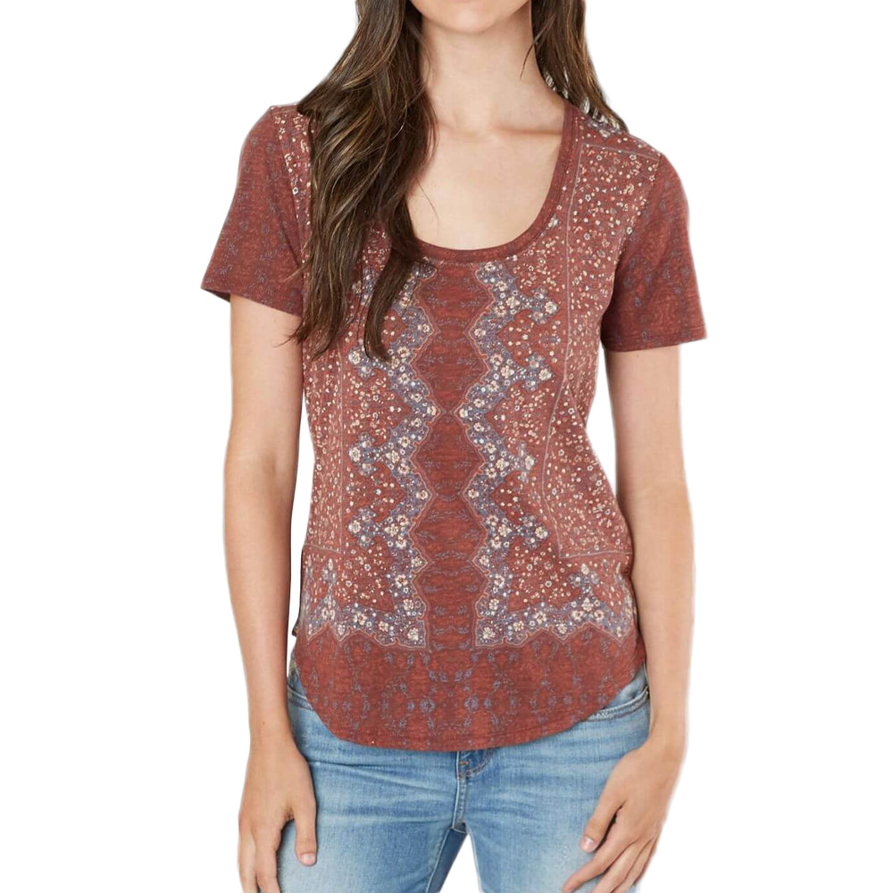 Image for Women's Printed Scoop-Neck Top,Brick