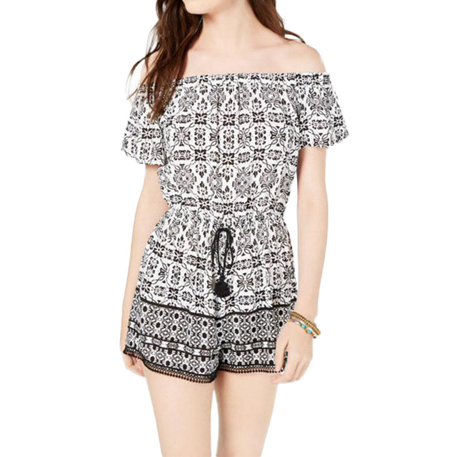 Image for Women's  Off-The-Shoulder Romper,White/Black