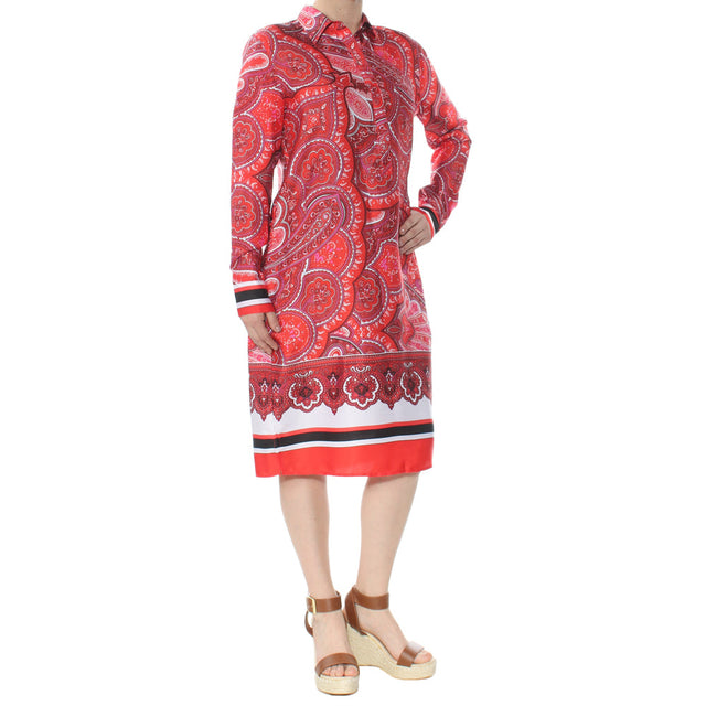 Image for Women's Paisley Satin Shirt dress,Red