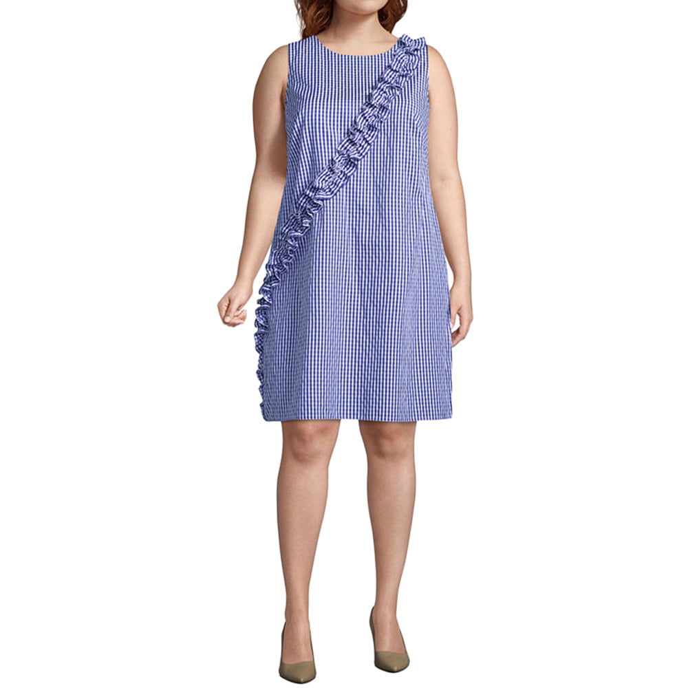 Image for Women's Sleeveless Gingham Shift Dress,Blue/White