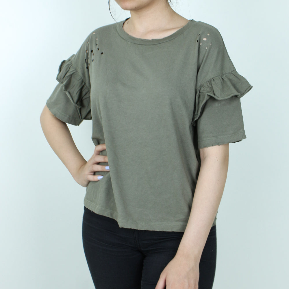 Image for Women's Ripped Short Sleeve Top,Olive