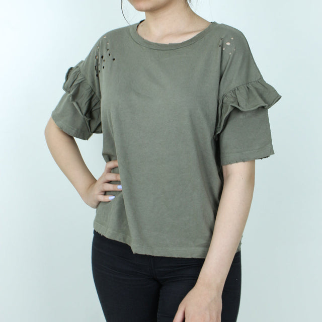 Image for Women's Ripped Short Sleeve Top,Olive