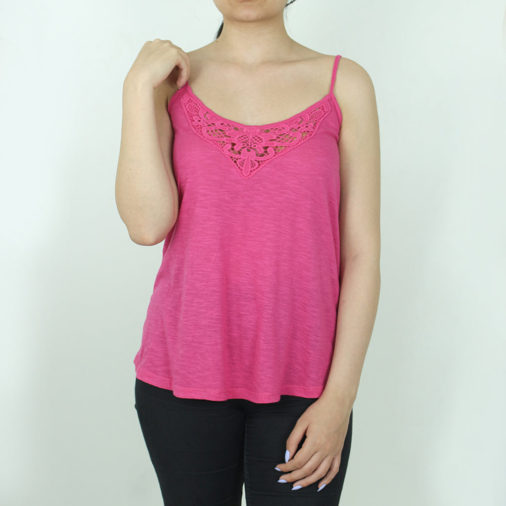 Image for Women's Crochet Lace Neck Top,Fushia