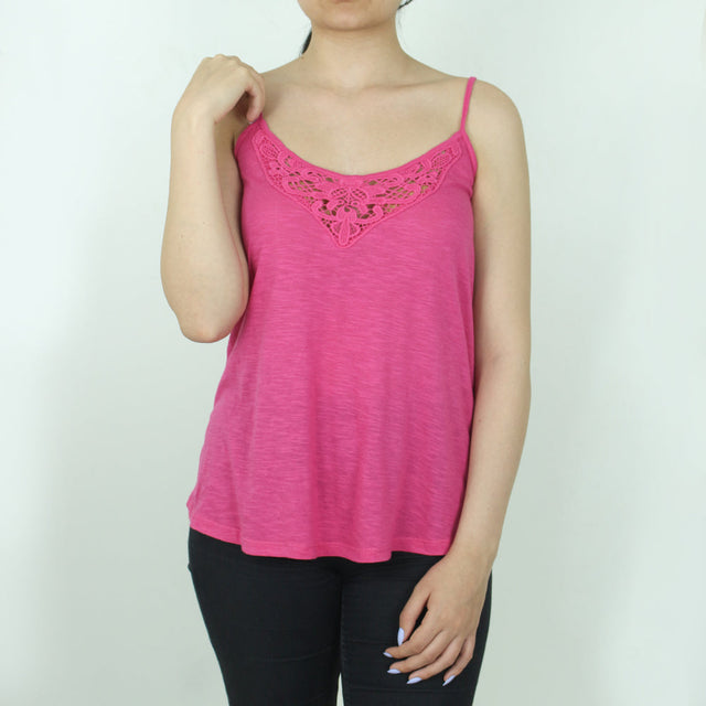Image for Women's Crochet Lace Neck Top,Fushia