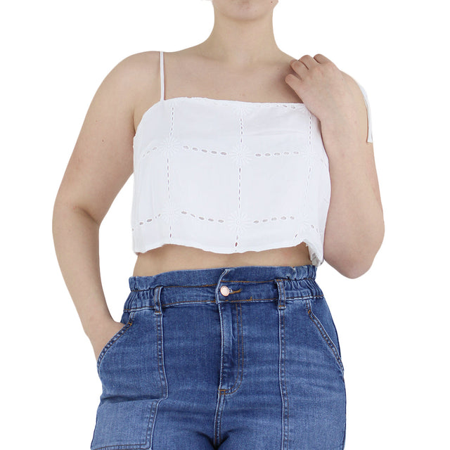 Image for Women's Embroidered Crop Top,White