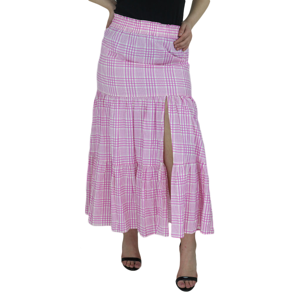 Image for Women's Plaid Flare Long Skirt,Pink
