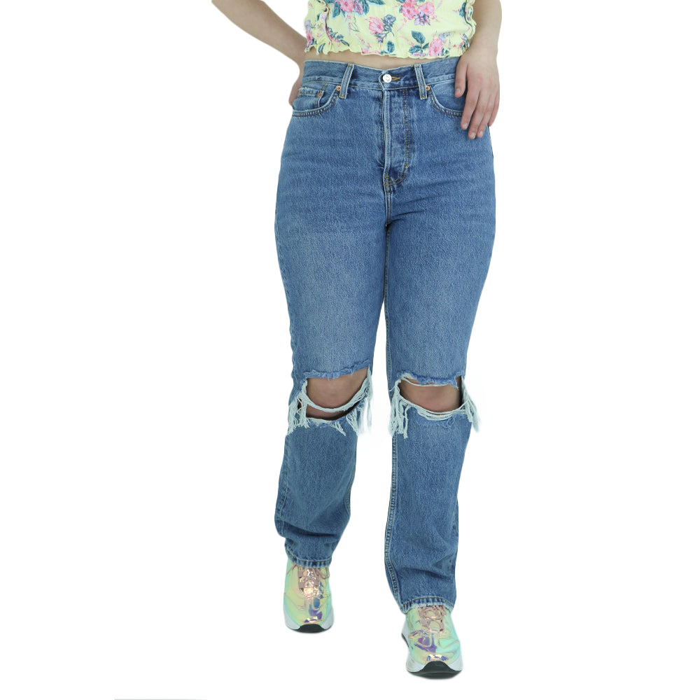 Image for Women's Ripped Denim Pant,Blue 