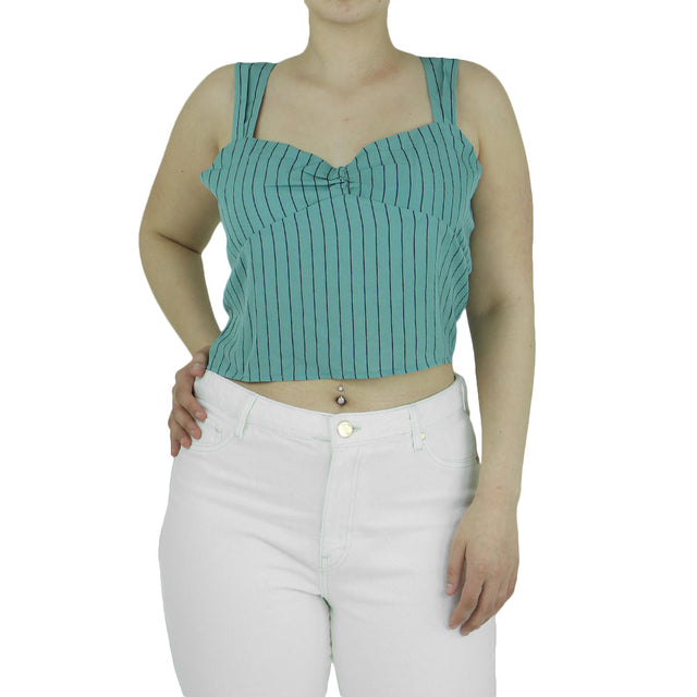 Image for Women's Striped Crop Top,Green
