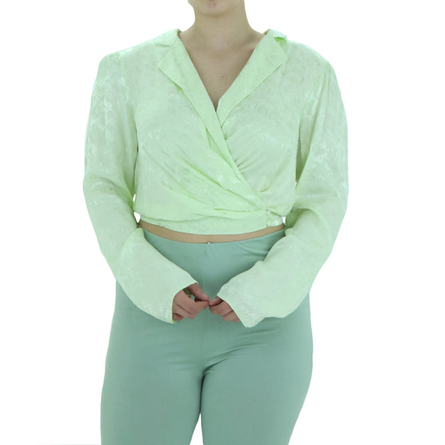 Image for Women's Long Sleeve Crop Top,Light Green