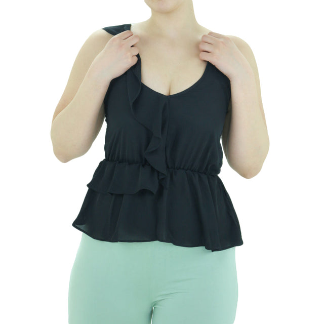 Image for Women's Chiffon Ruffle Top,Black