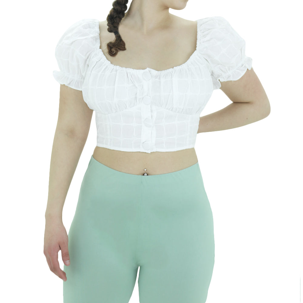 Image for Women's Plaid Casual Crop Top,White