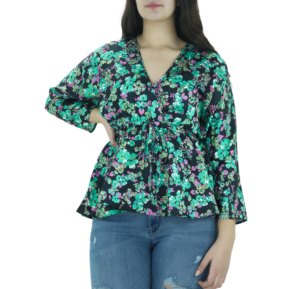 Image for Women's Floral V-Neck Top,Black