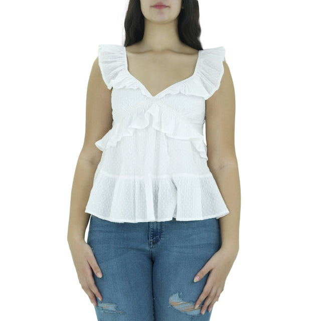 Image for Women's Ruffle and Embroidered Top,White