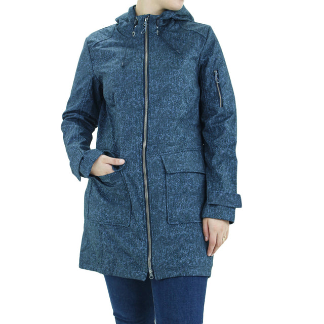 Image for Women's Printed Rain Long Jacket,Navy/Petrole