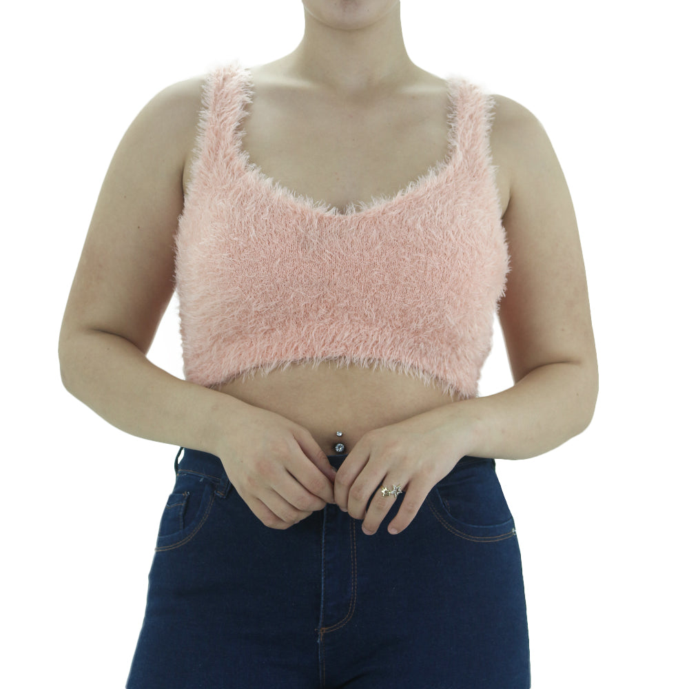 Image for Women's Eyelash Knit Crop Top,Coral