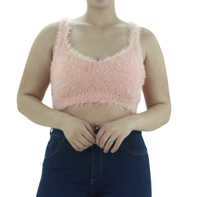 Image for Women's Eyelash Knit Crop Top,Coral