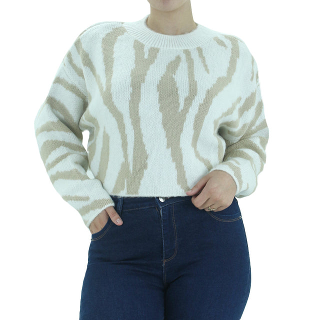 Image for Women's Marble Knit Sweater,White/Beige