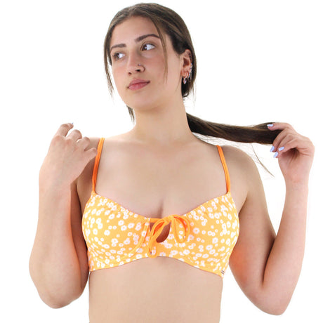 Image for Women's Floral Tie Front Bikini Top,Orange
