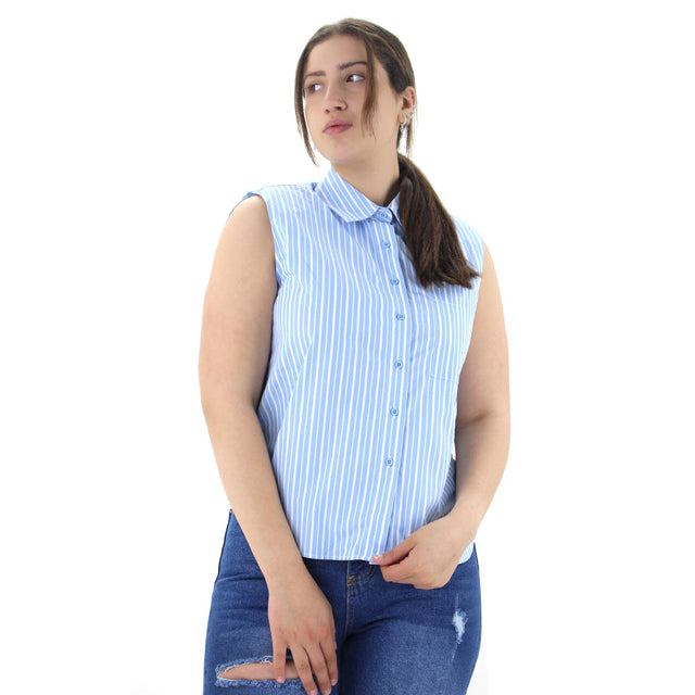 Image for Women's Striped Pocket Side Top,Blue/White