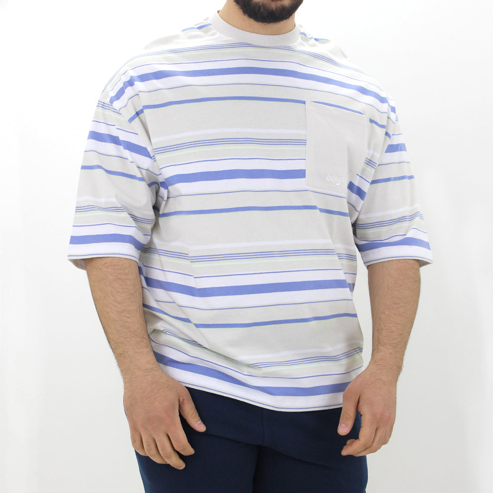 Image for Men's Striped Pocket Side OverSized Top,Beige