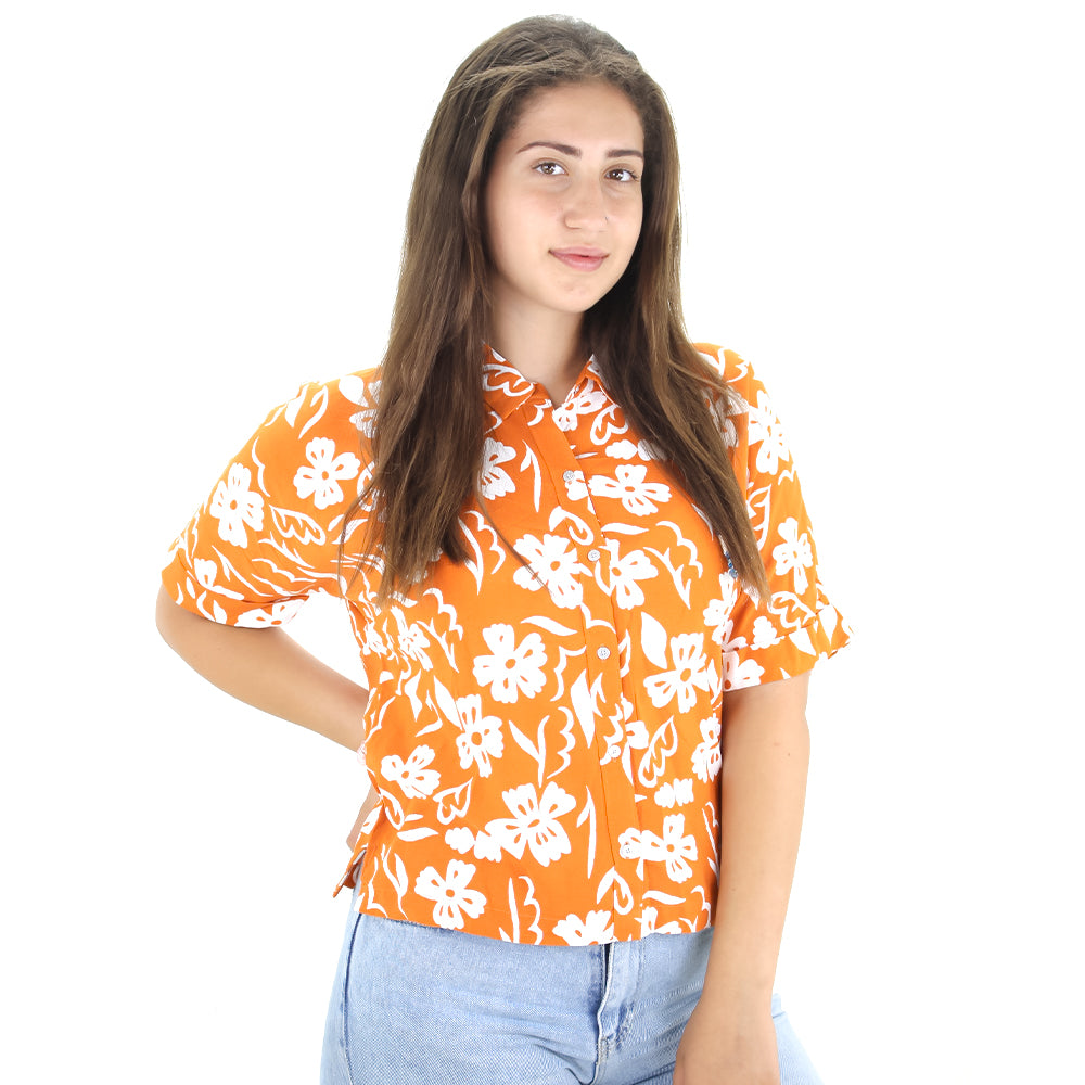 Image for Women's Floral Dress Shirt,Orange