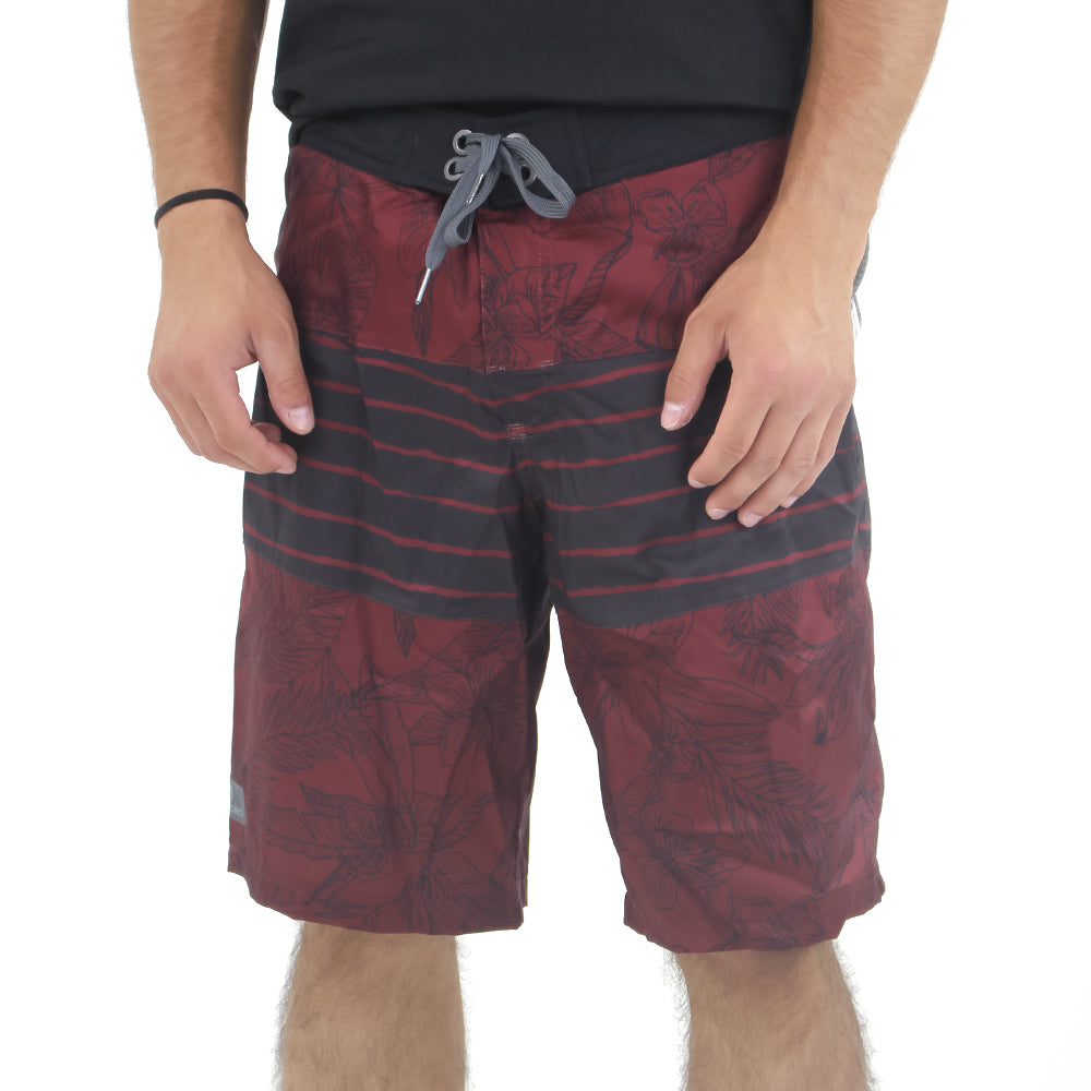 Image for Men's Striped & Floral Swim Trunks,Burgundy