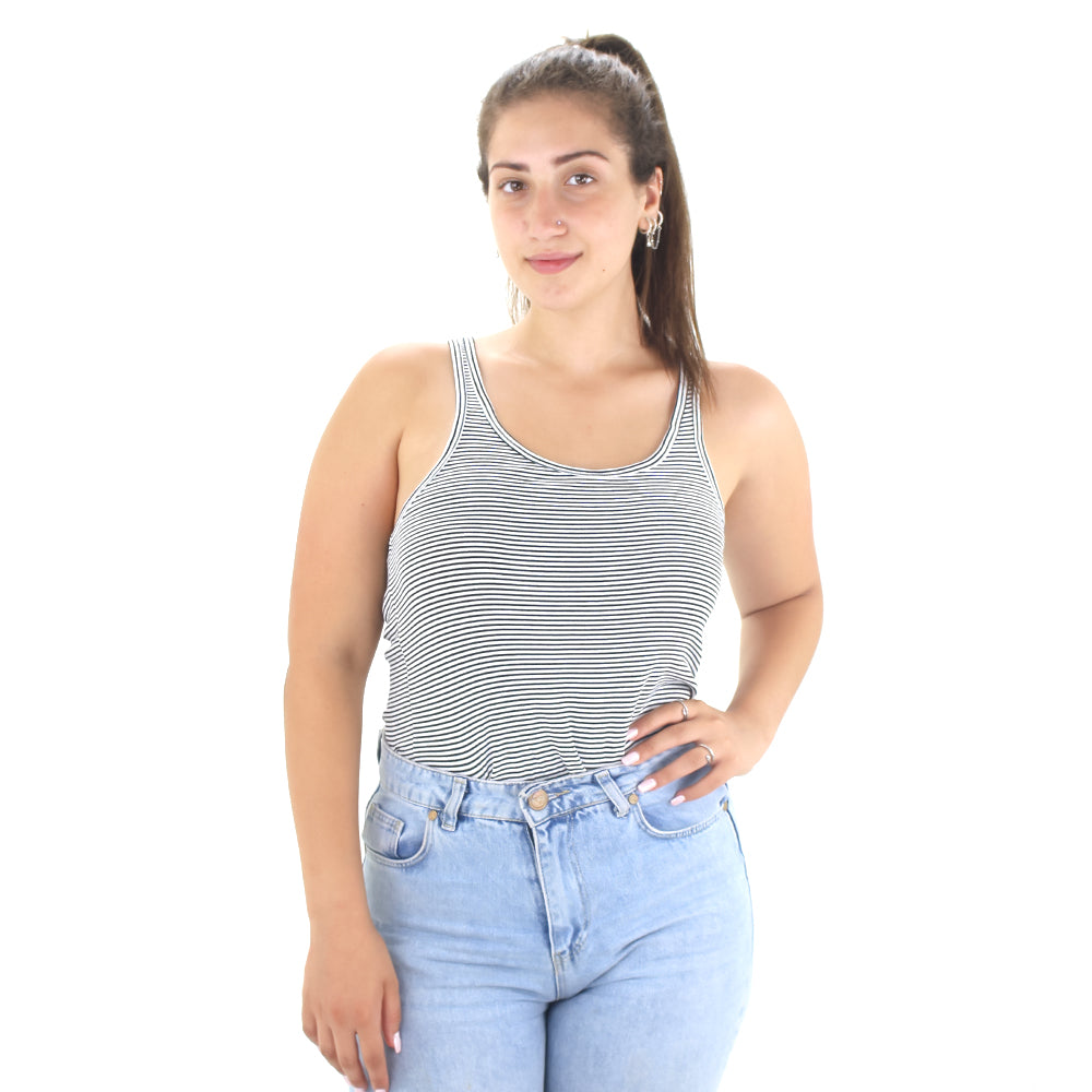 Image for Women's Striped Racer Back Top,Black/White