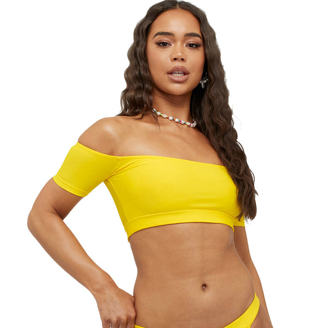 Image for Women's Off Shoulder Solid Bikini Top,Yellow