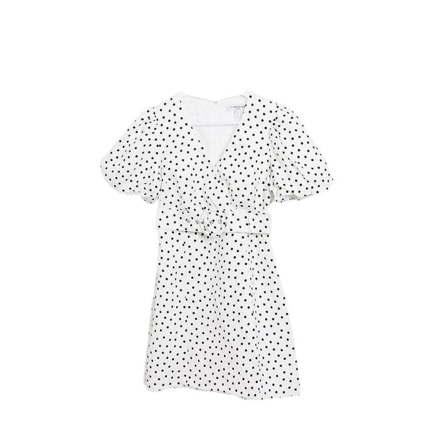 Image for Women's Belted Polka Dots Dress,White
