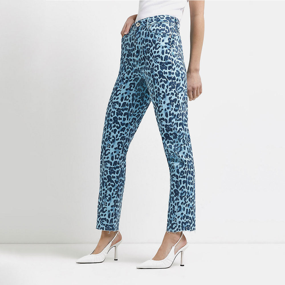 Image for Women's Leopard Straight leg Jeans,Blue