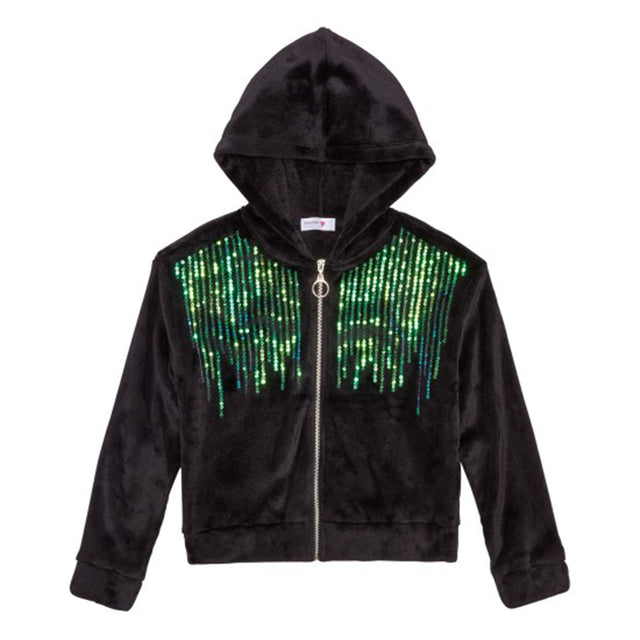 Image for Kids Girl Sequined Hood Neck Jacket,Black