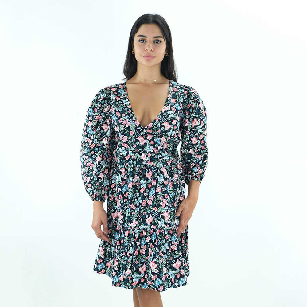 Image for Women's All Over Printed Floral Dress,Black