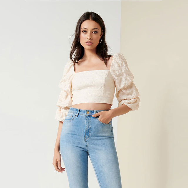 Image for Women's Puff-Sleeve Top,Beige
