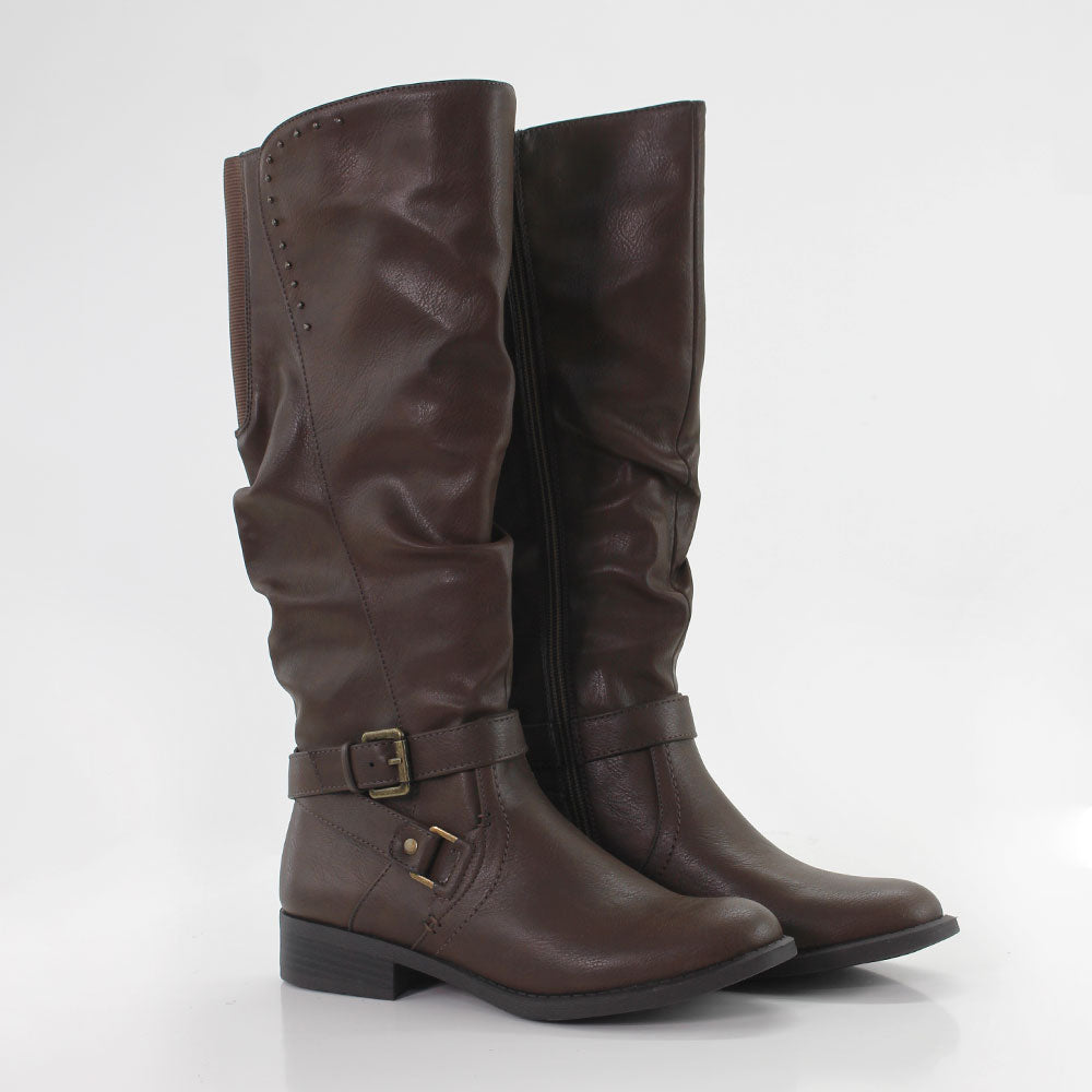 Image for Women's Crisscross Straps Stretch Boot,Brown