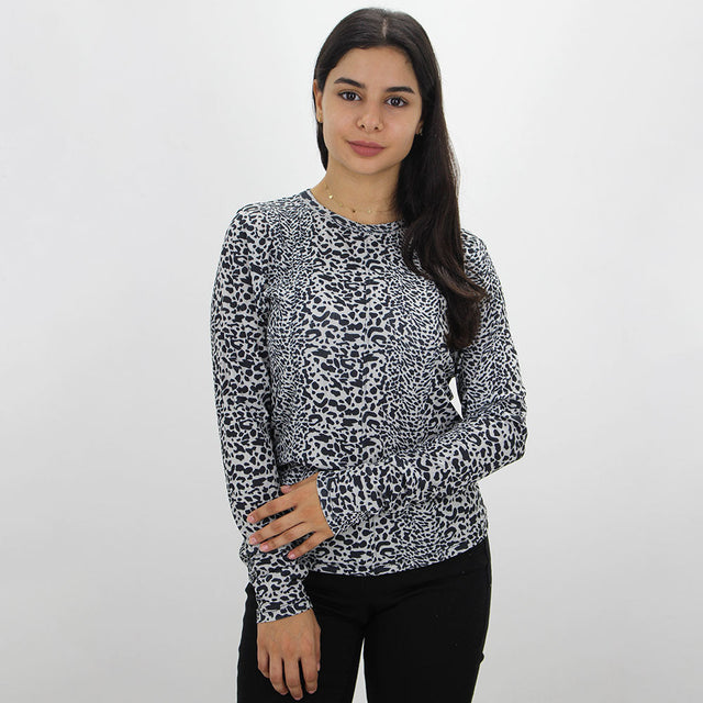Image for Women's Patterned Long Sleeve Casual Top,White/Black