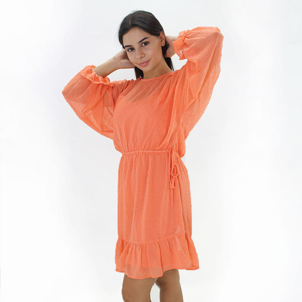Image for Women's Chiffon Long Sleeve Dress,Coral