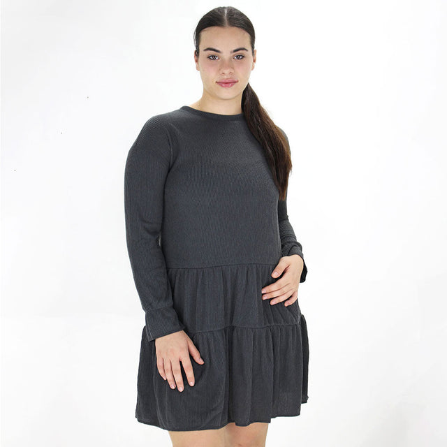 Image for Women's Ribbed Ruffled Dress,Dark Grey