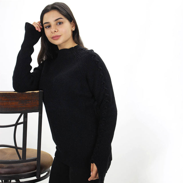 Image for Women's Ribbed Fleece Sweater,Black