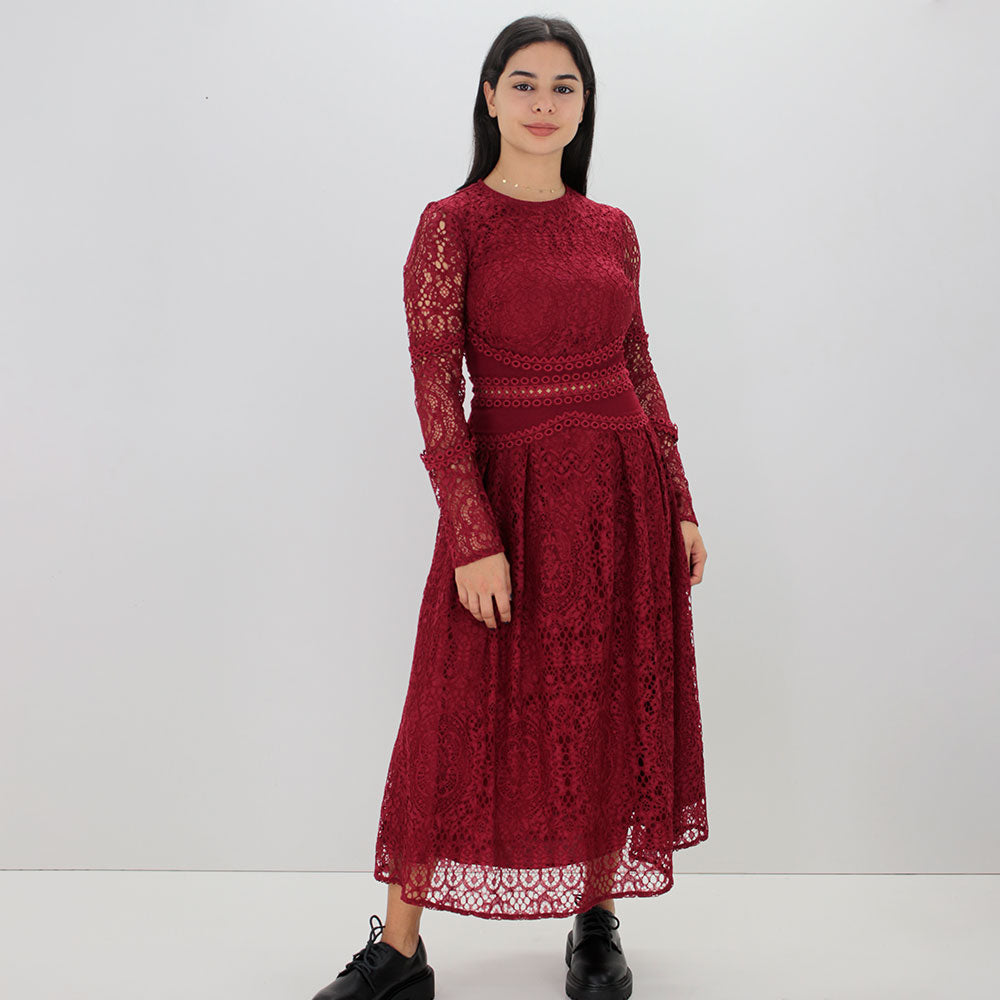 Image for Women's All Over Lace Dress,Burgundy