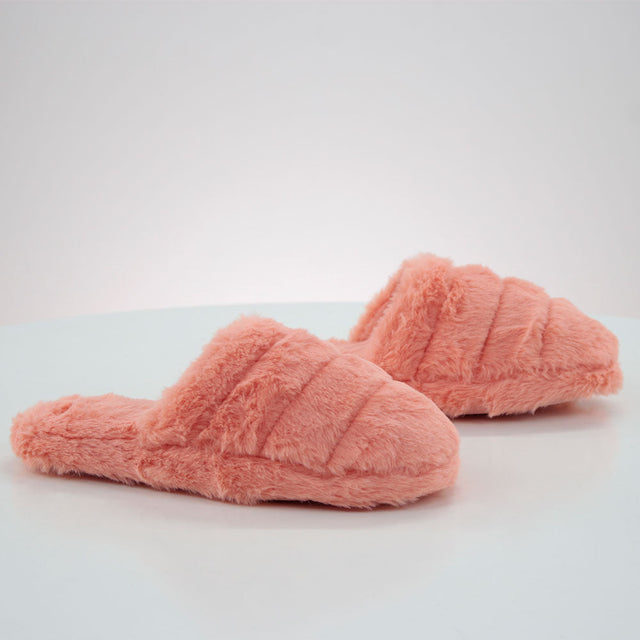 Image for Women's Striped Faux Fur Slippers,Coral