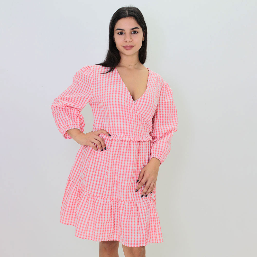 Image for Women's Plaid Short Dress,Pink/White